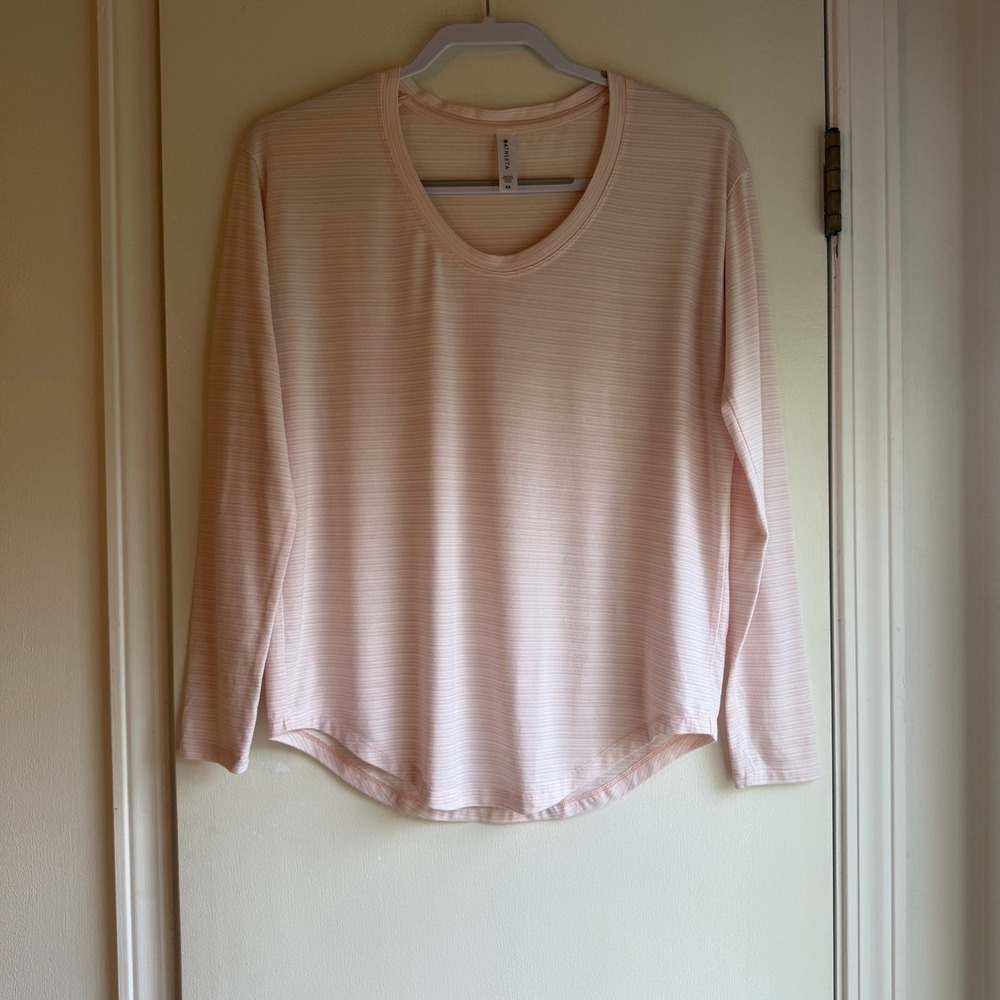 Athleta Pink Striped Scoop Neck Long Sleeve Top XS 657835-01 Activewear